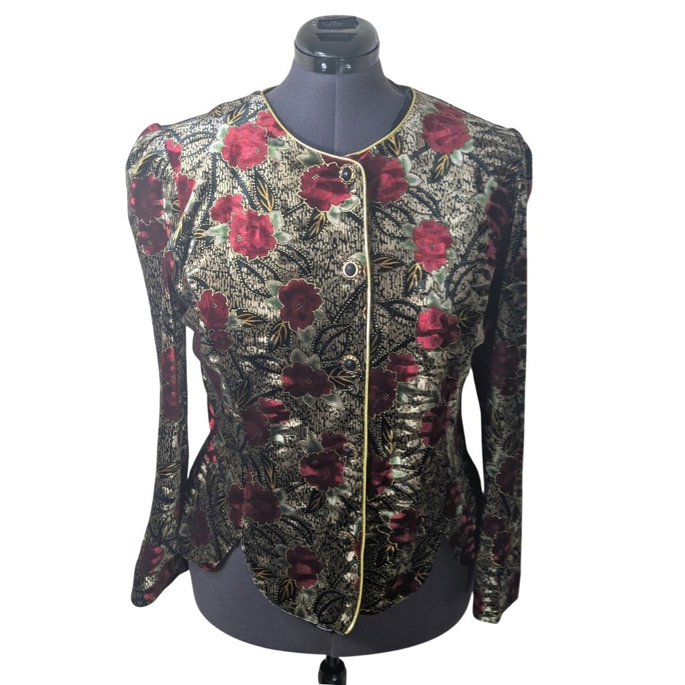 Vintage Gothic Velvet Tapestry Jacket 16 Whimsigoth Moody Florals Vamp Blazer‎